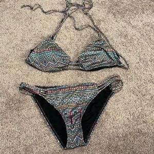 O'Neill Multicolor Tribal Print Triangle Bikini - Teal, Pink, Black